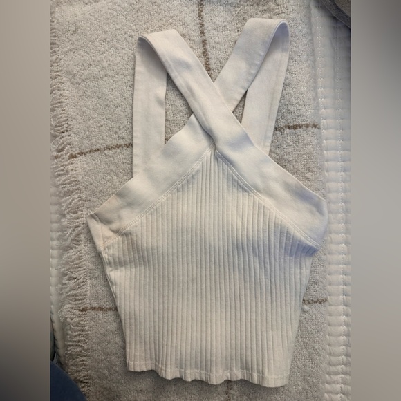 Zara Cream Ribbed Knit Cross-Front Tank – Size S - Picture 2 of 4